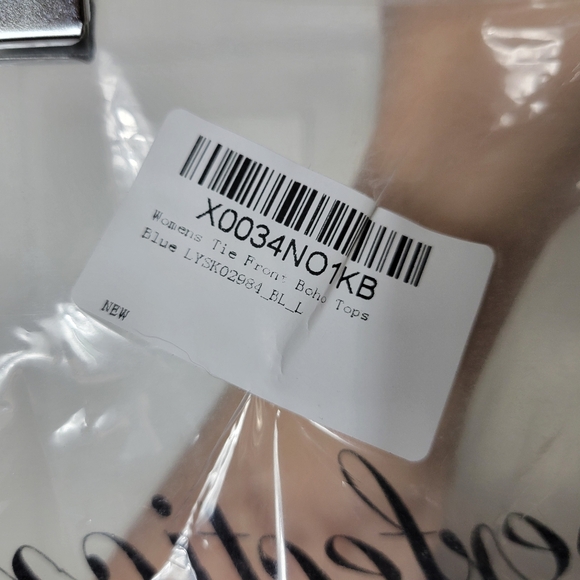 SimpleFun Women's Large Tie Front Blue Floral Top - Picture 3 of 11